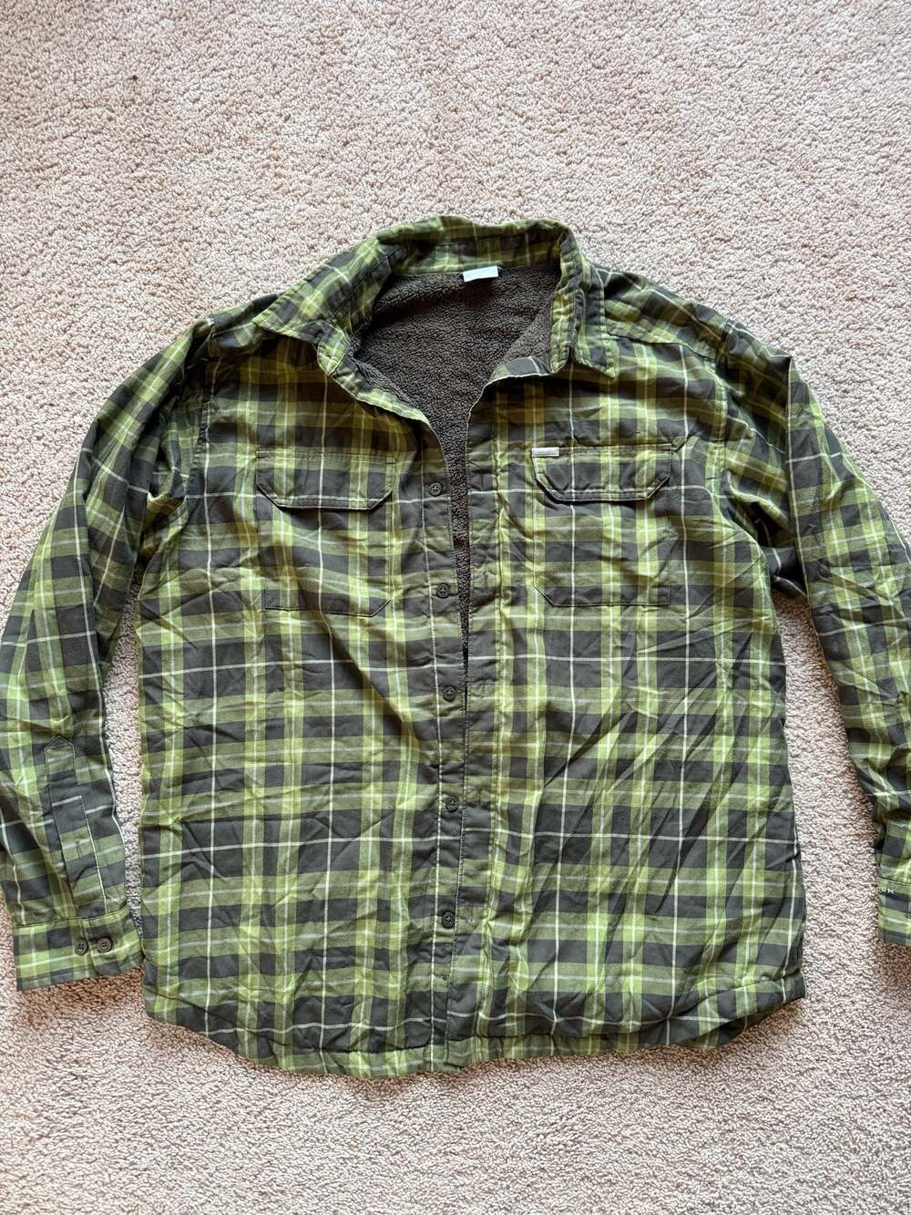 Columbia Men's XL Green Plaid Sherpa-Lined Flannel Shirt Jacket